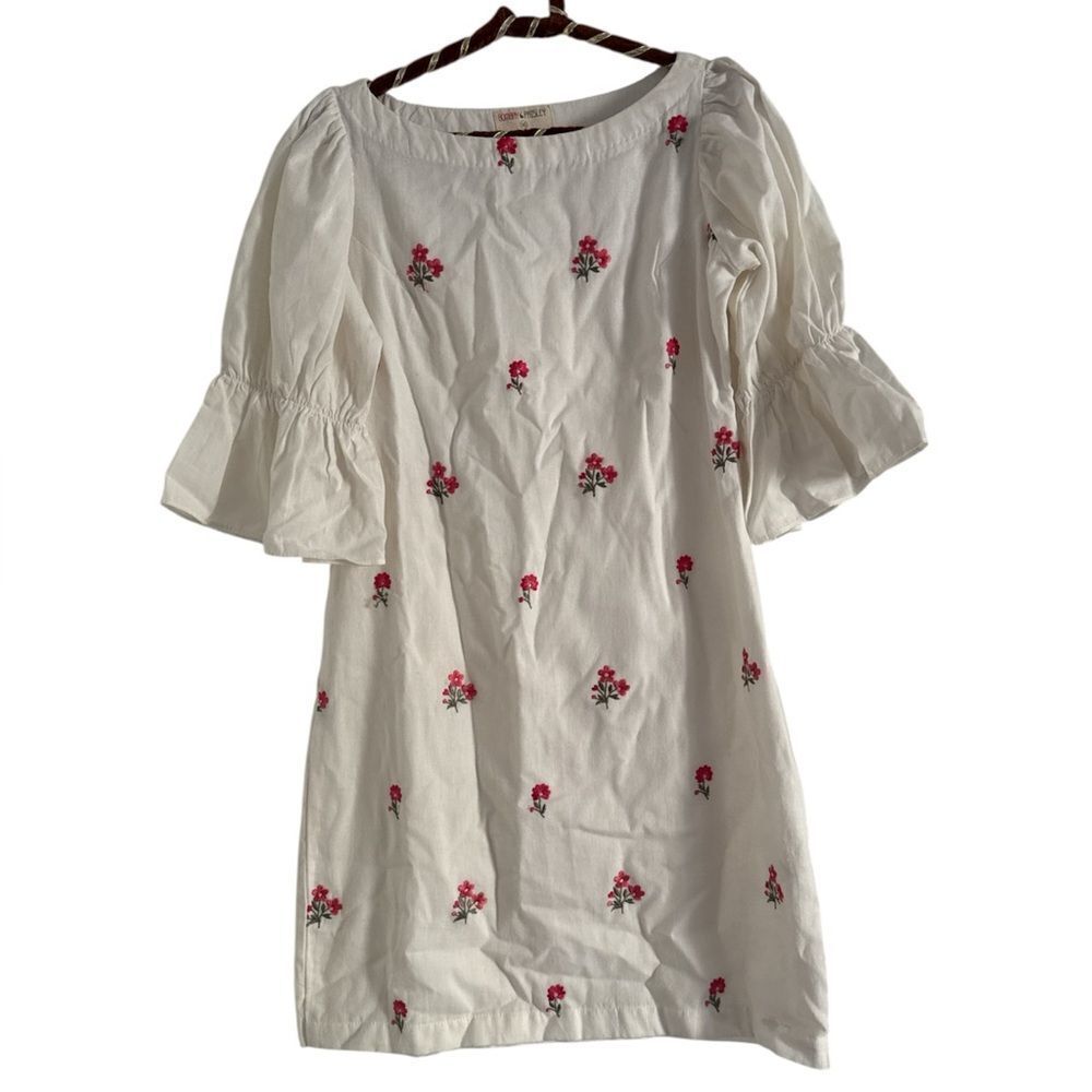 Bombay Paisley Ivory Dress with Red Floral Accents EUC